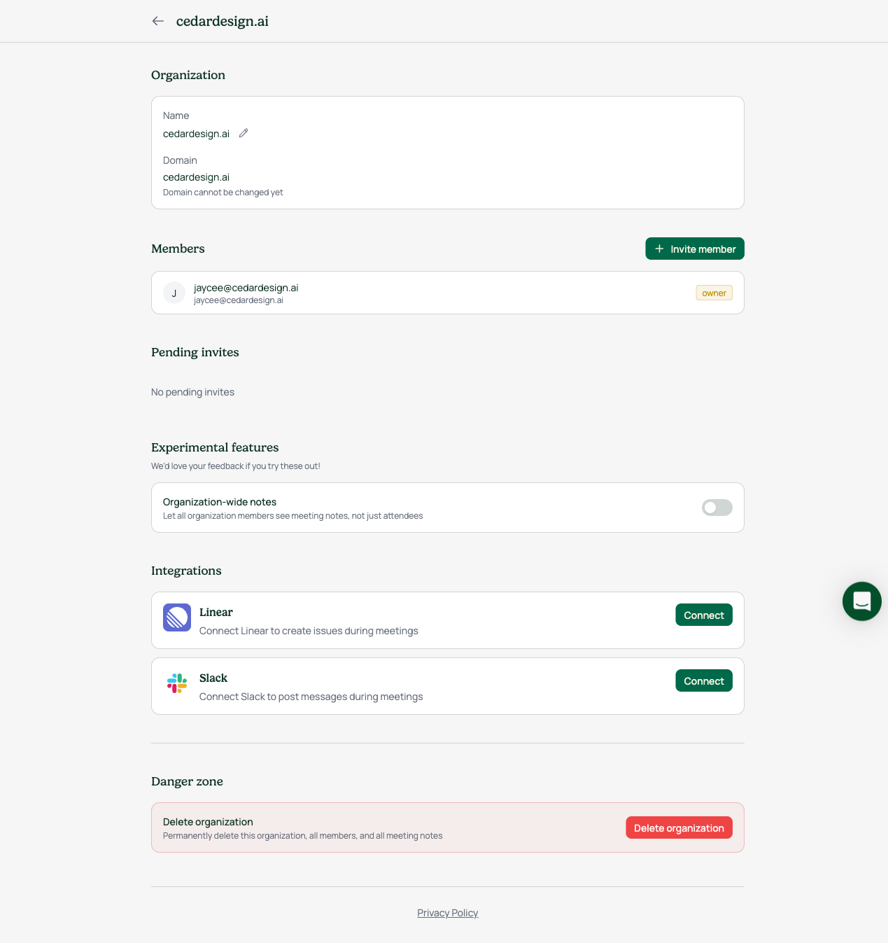 Org settings, redesigned: light app surface, design tokens, sentence-case labels, consistent button sizing